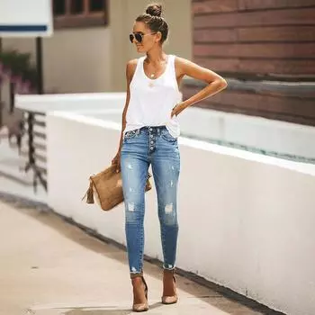 2024 Эластичные повседневные винтажные расклешенные женские джинсы S синий