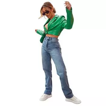 2024 Эластичные свободные женские джинсы с широкими штанинами S синий