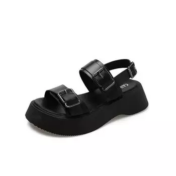 2024 Элегантные босоножки с открытым носком, женские повседневные туфли на плоской подошве с ремешком на щиколотке, женские пляжные сандалии высокого качества, летние женские туфли 35 чёрный