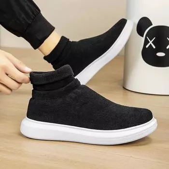 2024 Jinjiang новые легкие нескользящие повседневные туфли из хлопчатобумажной ткани, теплые женские туфли с высоким берцем, туфли на платформе для мужчин 36