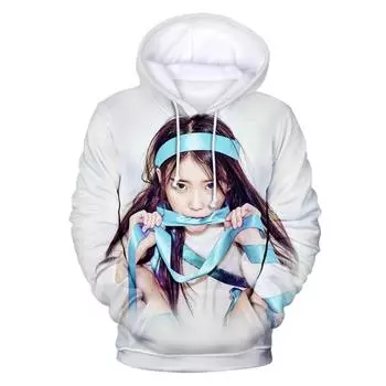 2024 K-pop певица IU толстовка с капюшоном 3D с длинными рукавами мужская/женская повседневная уличная одежда с капюшоном унисекс Lee Ji-eun пуловер детское пальто S