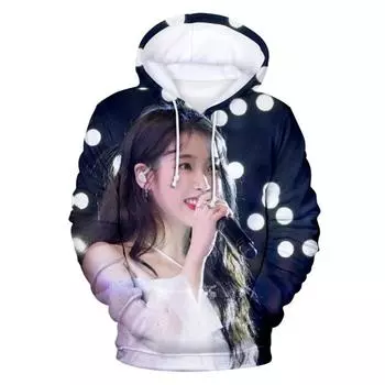2024 K-pop Звезды женского пола IU Elements Fashion Street Весна и осень Новая толстовка с капюшоном с 3D-принтом и завязками для мужчин и мальчиков, топ размера плюс S