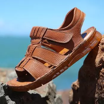 2024 Качественные мужские сандалии Летние сандалии из натуральной кожи Мужские повседневные легкие сандалии Модные мужские тапочки Размер 38-46 6 чёрный