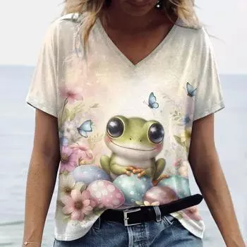 2024 кавайные женские футболки с мультяшным животным принтом, оригинальный дизайн, укороченный топ размера плюс, женская рубашка, летняя женская одежда, модная S