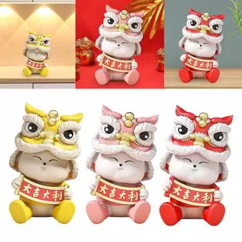 2024 Китайский Новый год Лев Кролик Статуэтка из смолы Статуэтка ручной работы Весенний фестиваль Украшение для новоселья Подарочный легкий жёлтый