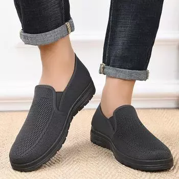 2024 Классические мужские туфли большого размера Old Beijing Cloth Shoes - дышащая, удобная повседневная обувь без застежек Size 41 серый