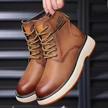 2024 Классические Новые Мужские Ботинки Из Натуральной Кожи Толстая Подошва Мужские Туфли С Высоким Верхом Мужские Модные Рыцарские Ботинки Уличные Мужские Рабочие Ботинки 38 чёрный
