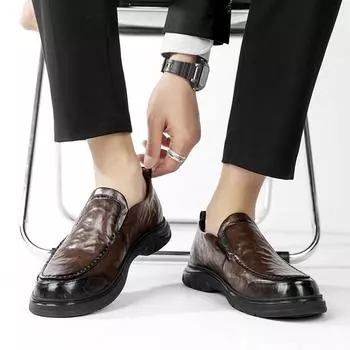 2024 Классические ретро деловые кожаные мужские повседневные коричневые и черные туфли Летние мужские туфли из натуральной коровьей кожи ручной работы Мужские лоферы 38 чёрный