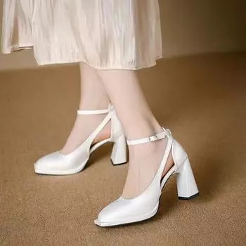 2024 Классические туфли Мэри Джейн Женские туфли Сексуальные туфли на высоком каблуке Квадратный носок Высокие каблуки Женские босоножки Вечерние свадебные туфли Zapatos 34 чёрный