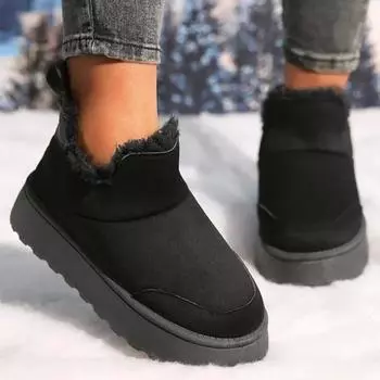 2024 Классические Женские Ботильоны с толстой подошвой и пухом, Удобные Теплые Ботильоны Женские Зимние Ботинки Женские Ботинки Женские Модные Ботинки 36-41 36 чёрный