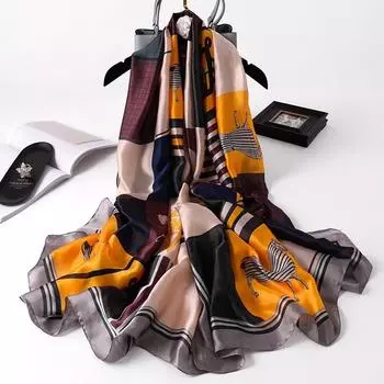 2024 Классический сетчатый женский шелковый шарф, женские шарфы, женская пляжная накидка, шифоновый платок, напечатанный солнцезащитный крем, бандана, платок, глушитель 180X90cm