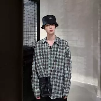 2024 Клетчатая рубашка с длинным рукавом в японском стиле Гонконга Ins Свободная рубашка для мальчиков Летнее модное универсальное повседневное пальто M красный