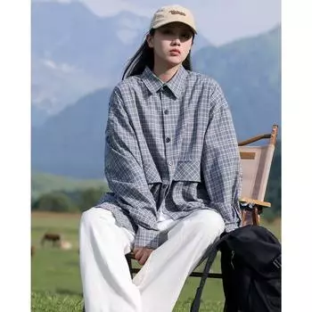 2024 Клетчатая рубашка с длинным рукавом в японском стиле Гонконга Ins Свободная рубашка для мальчиков Летнее модное универсальное повседневное пальто M хаки