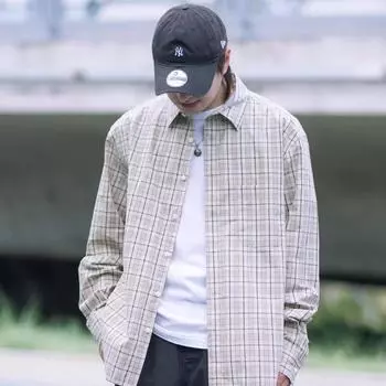 2024 Клетчатая рубашка с длинным рукавом в японском стиле Гонконга Ins Свободная рубашка для мальчиков Летнее модное универсальное повседневное пальто M хаки