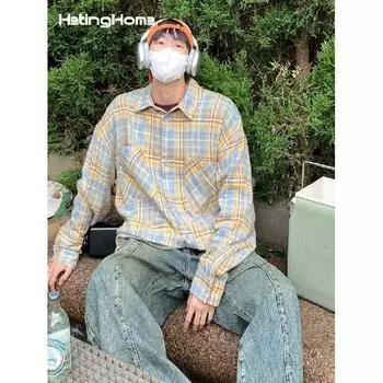 2024 Клетчатая рубашка с длинным рукавом в японском стиле Гонконга Ins Свободная рубашка для мальчиков Летнее модное универсальное повседневное пальто M красный