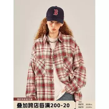 2024 Клетчатая рубашка с длинным рукавом в японском стиле Гонконга Ins Свободная рубашка для мальчиков Летнее модное универсальное повседневное пальто M красный