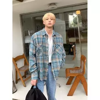 2024 Клетчатая рубашка с длинным рукавом в японском стиле Гонконга Ins Свободная рубашка для мальчиков Летнее модное универсальное повседневное пальто M красный