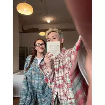 2024 Клетчатая рубашка с длинным рукавом в японском стиле Гонконга Ins Свободная рубашка для мальчиков Летнее модное универсальное повседневное пальто M красный