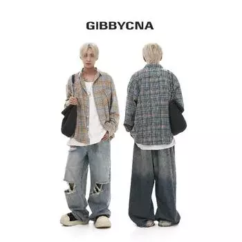 2024 Клетчатая рубашка с длинным рукавом в японском стиле Гонконга Ins Свободная рубашка для мальчиков Летнее модное универсальное повседневное пальто M красный