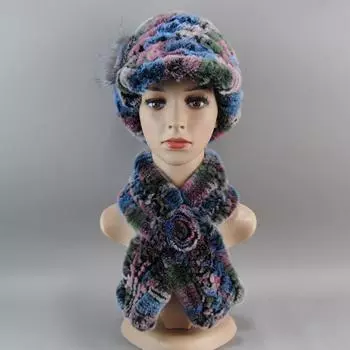 2024 вязаная шапка из натурального меха кролика Рекс, шарф, женская зимняя шапка из меха кролика Рекс, шарфы, комплекты, натуральный теплый мех кролика Рекс, глушитель, шапки Good elasticity