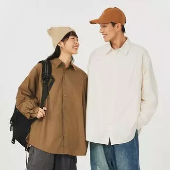 2024 Комбинезон с длинным рукавом, рубашка в японском стиле в гонконгском стиле, свободная рубашка для мальчиков, летнее модное универсальное повседневное пальто M абрикосовый