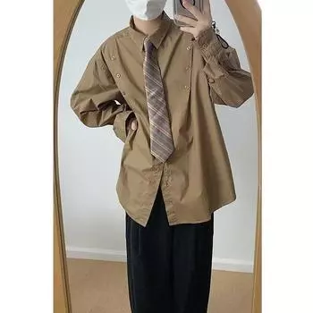 2024 Комбинезон с длинным рукавом, рубашка в японском стиле в гонконгском стиле, свободная рубашка для мальчиков, летнее модное универсальное повседневное пальто M абрикосовый