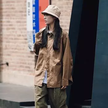 2024 Комбинезон с длинным рукавом, рубашка в японском стиле в гонконгском стиле, свободная рубашка для мальчиков, летнее модное универсальное повседневное пальто M абрикосовый