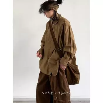 2024 Комбинезон с длинным рукавом, рубашка в японском стиле в гонконгском стиле, свободная рубашка для мальчиков, летнее модное универсальное повседневное пальто M абрикосовый