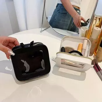 2024 Компактная прозрачная белая косметичка из ПВХ для помады и воздушного кушона single-sided белый