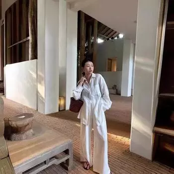 2024 Комплект из льняной рубашки с подсветкой и плиссированных брюк из хлопка и льна на завязках для женщин M