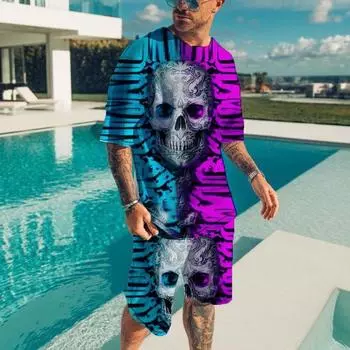 2024, комплект мужских и женских футболок больших размеров, модная футболка с 3D принтом и цифровым принтом, модный повседневный комплект из двух предметов S