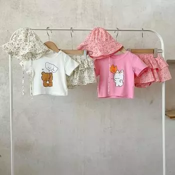 2024 комплекты одежды с мультяшным принтом для маленьких девочек, летняя футболка с короткими рукавами + юбка, одежда для маленьких девочек 66