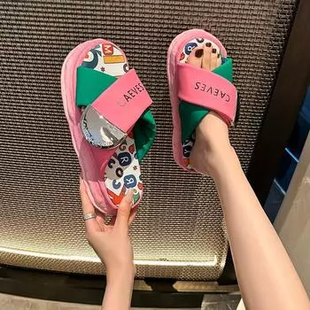 2024 Korea Style Fashion Beach Slippers Cross-strap Female Rome Sandal Platform Buckle Summer Shoes Woman Sandalias Footwear 35 бежевый