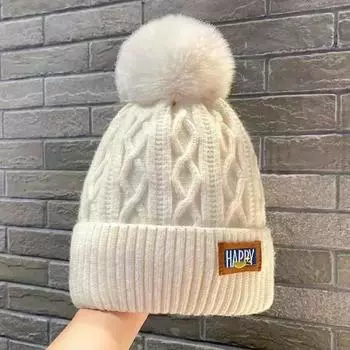 2024 Korean Thicken Knitted Beanies Hat Female Plush Winter Fleece-lined Warm Hats for Women Girl s Outdoor Woolen Thermal Cap
