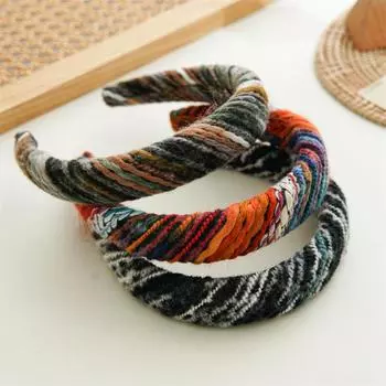 2024 Корейская красочная вязаная повязка на голову, винтажная темпераментная широкая повязка для волос, обруч для волос, галстук, элегантный головной убор для женщин, аксессуары для волос