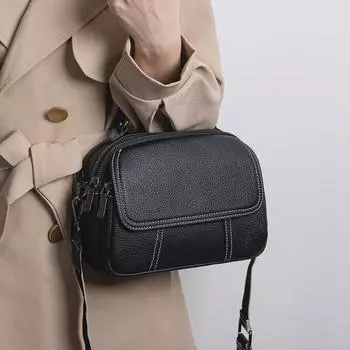 2024 Корейская модная женская сумка из натуральной кожи с круглым ремешком-булочкой - сумка на одно плечо и сумка-мессенджер чёрный