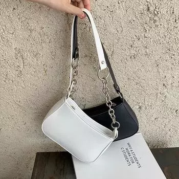 2024 корейская версия черная сращивающаяся металлическая сумка через подмышку, сумка-палка, сумка через плечо из искусственной кожи, ретро-сумка-мессенджер, женская одежда белый