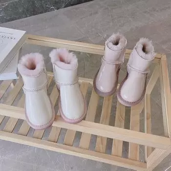 2024 корейская версия детские зимние сапоги на молнии с овчиной и мехом, теплая детская хлопковая обувь, нескользящая, водонепроницаемая, для студентов мужского и женского пола 21