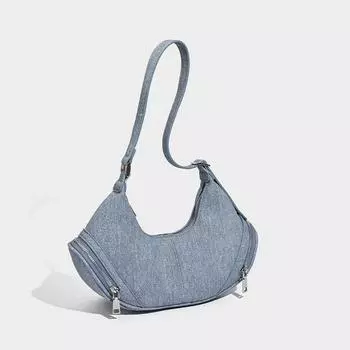 2024 корейская версия новой моды ретро-дизайна индивидуальность карман на молнии мотоциклетная сумка через плечо подмышками сумка для пельменей чёрный