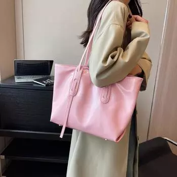 2024 Корейская версия новой сумки через плечо большой вместимости, сумка нишевого дизайна, женская повседневная простая сумка-тоут бежевый