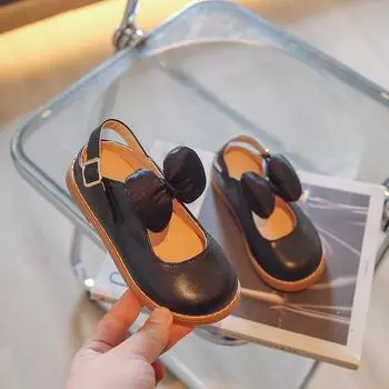 2024 корейский стиль милые детские модные сандалии с круглым носком для девочек с большим бантом и петлей милые принцессы с закрытым носком детские повседневные сандалии 23 чёрный