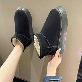 2024 Короткие плюшевые утолщенные зимние женские сапоги 2024 новейший дизайн меховая женская обувь с нескользящей толстой подошвой женская хлопковая обувь 35 хаки