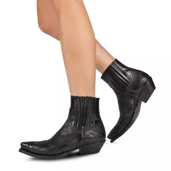 2024 Ковбойские сапоги в стиле вестерн для мужчин и женщин, размер 35-48, вышитый дизайн, остроносые туфли, мужские ботильоны, кожаные сапоги унисекс 35 чёрный