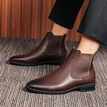2024 Кожаные мужские ботинки, деловые зимние британские ботинки, мужские остроносые ботинки из коровьей кожи, мужские ботинки, модная обувь «Челси», мотоциклетные ботинки 37