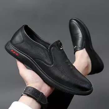 2024 Кожаные мужские туфли Мягкие мужские брендовые мужские туфли на плоской подошве Удобные туфли для вождения Деловые формальные туфли Мужские кожаные туфли 38 чёрный