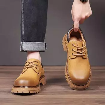 2024 кожаные рабочие спортивные мужские ботинки, увеличивающие рост, 6/8 см, повседневные и модные мужские дышащие ботинки для активного отдыха 38 жёлтый