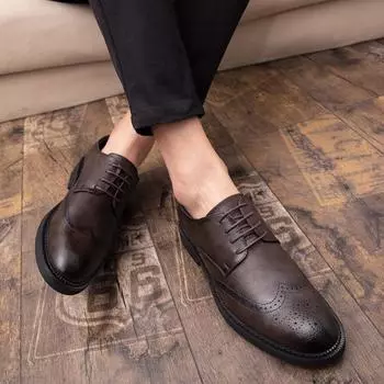 2024 Кожаные туфли мужские деловые с гравировкой Brock повседневные мужские британские и корейские свадебные туфли для жениха большого размера 38