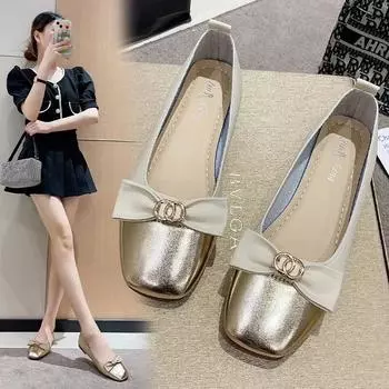 2024 Кожаные туфли ручной работы с бантом на плоской подошве, женские туфли-лоферы, мягкие кожаные туфли на металлических пуговицах для женщин 35 хаки