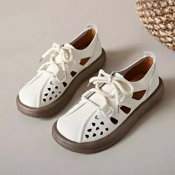 2024 кожаные женские кроссовки на шнуровке с круглым носком кожаные с открытым носком дизайнерские брендовые женские повседневные кроссовки женская обувь на мягкой подошве 42 белый