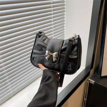 2024 Красивая повседневная сумка-мессенджер, трендовая французская нишевая милая маленькая женская сумка, сумка с бантом, женская сумка под мышкой чёрный